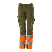 Mascot Accelerate Safe Ladies Diamond Fit Trousers with Kneepad Pockets - Moss Green/Orange #colour_moss-green-orange