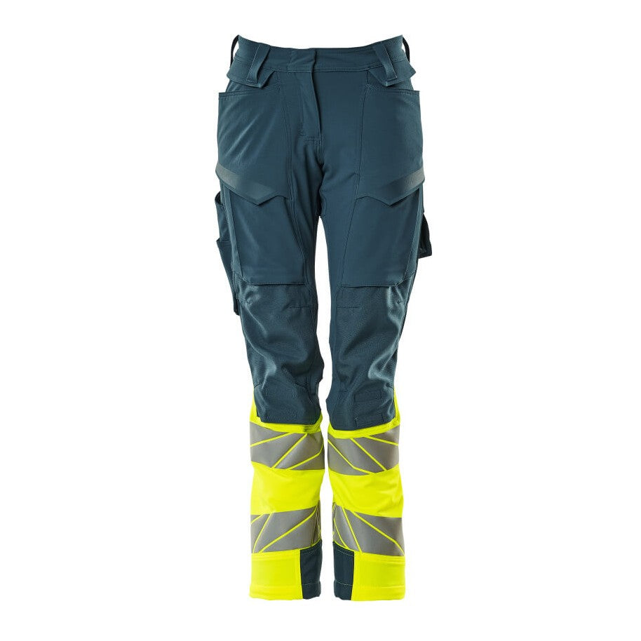 Mascot Accelerate Safe Ladies Diamond Fit Trousers with Kneepad Pockets - Petrol/Hi-Vis Yellow #colour_petrol-hi-vis-yellow