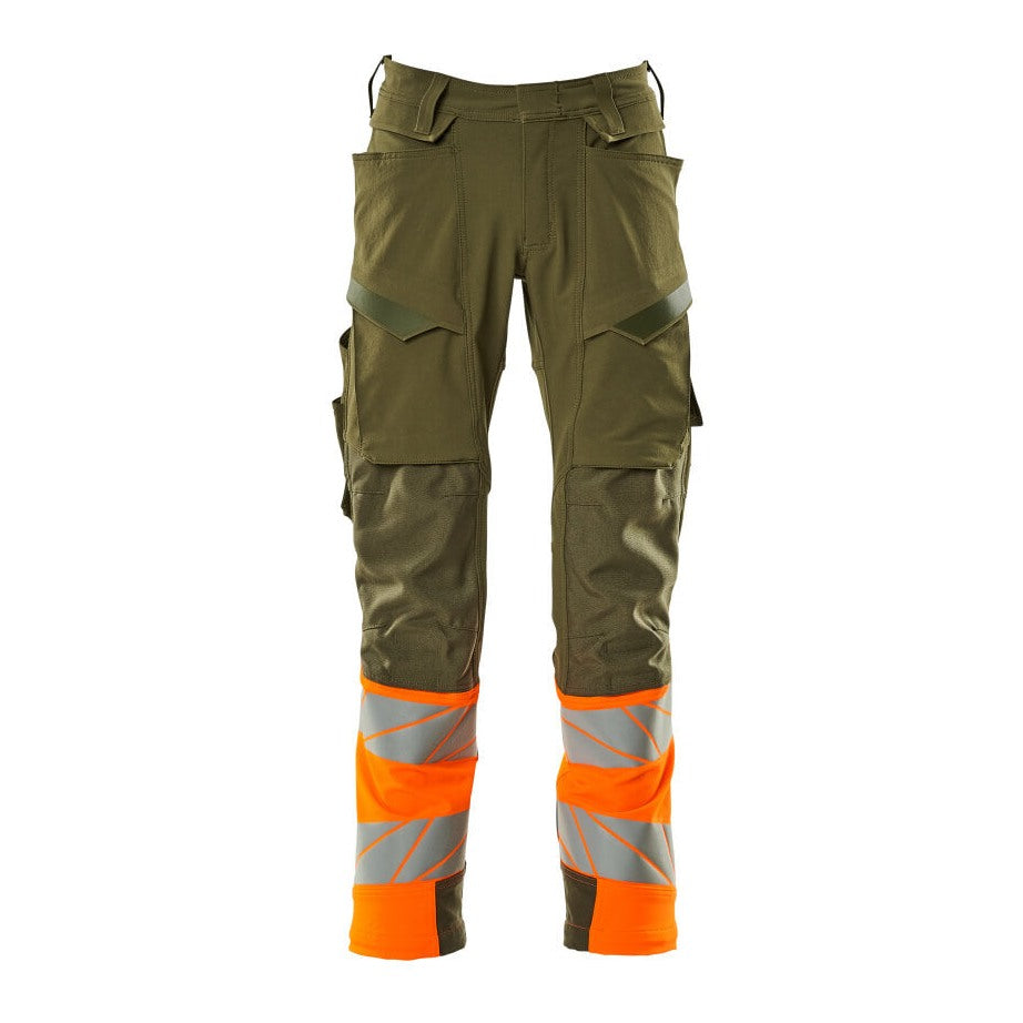 Mascot Accelerate Safe Trousers with Kneepad Pockets - Moss Green/Orange #colour_moss-green-orange
