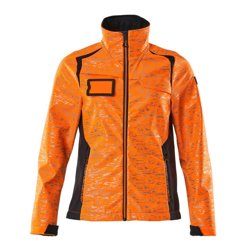 Mascot Accelerate Safe Ladies Fit Softshell Jacket with Reflectors #colour_hi-vis-orange-dark-navy