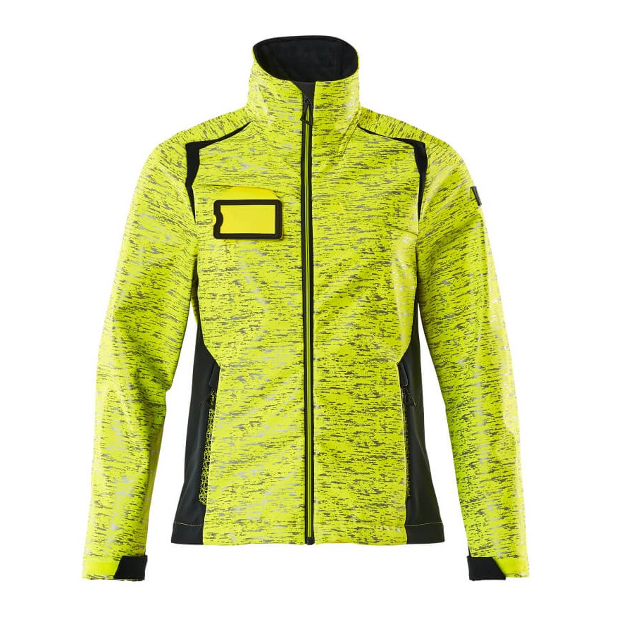 Mascot Accelerate Safe Ladies Fit Softshell Jacket with Reflectors #colour_hi-vis-yellow-dark-navy