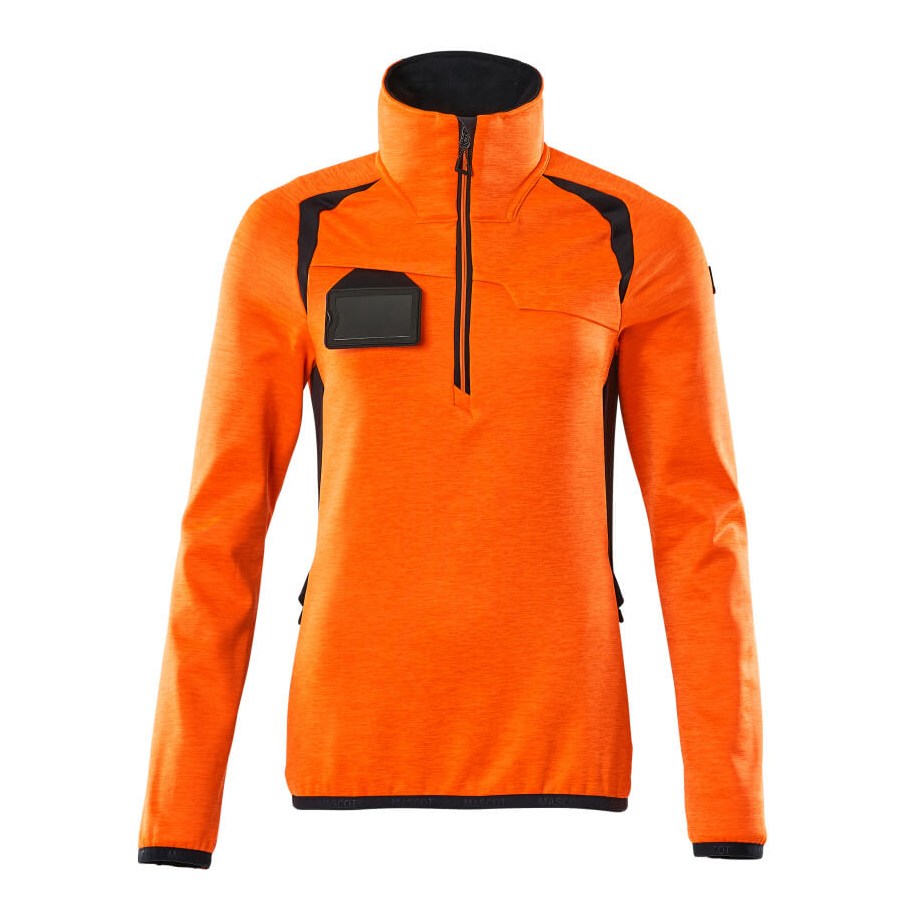 Mascot Accelerate Safe Ladies Half Zip Microfleece #colour_hi-vis-orange-dark-navy