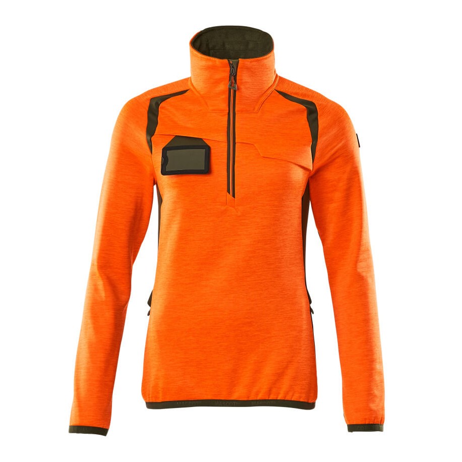 Mascot Accelerate Safe Ladies Half Zip Microfleece #colour_hi-vis-orange-moss-green