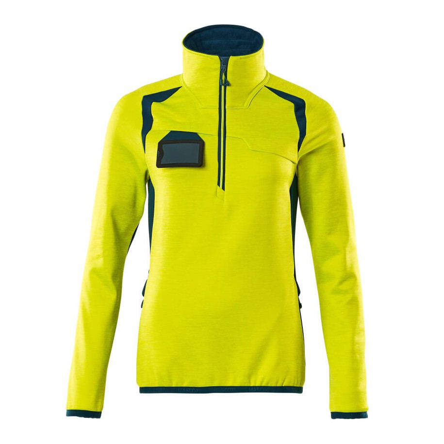 Mascot Accelerate Safe Ladies Half Zip Microfleece #colour_hi-vis-yellow-dark-petroleum