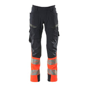 Mascot Accelerate Safe Ultimate Stretch Trousers with Thigh Pockets - Dark Navy/Hi-Vis Red #colour_dark-navy-hi-vis-red