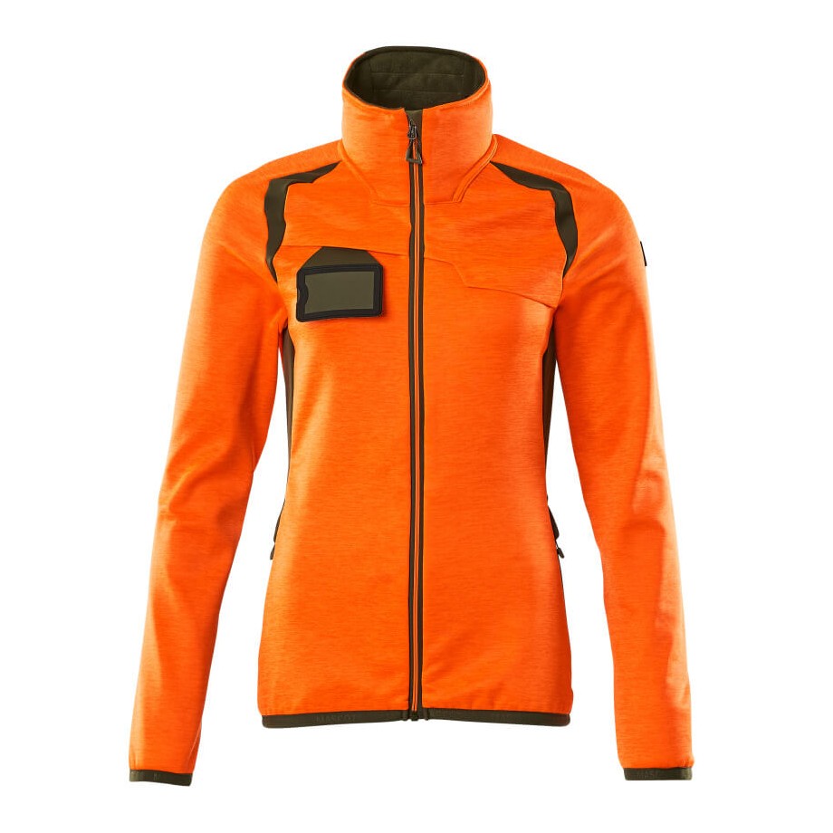 Mascot Accelerate Safe Ladies Microfleece Jacket with Zipper #colour_hi-vis-orange-moss-green