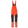 Mascot Accelerate Safe Bib & Brace with Kneepad Pockets - Hi-Vis Red/Dark Navy #colour_hi-vis-red-dark-navy