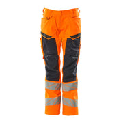 Mascot Accelerate Safe Ladies Diamond Fit Trousers with Kneepad Pockets #colour_hi-vis-orange-navy