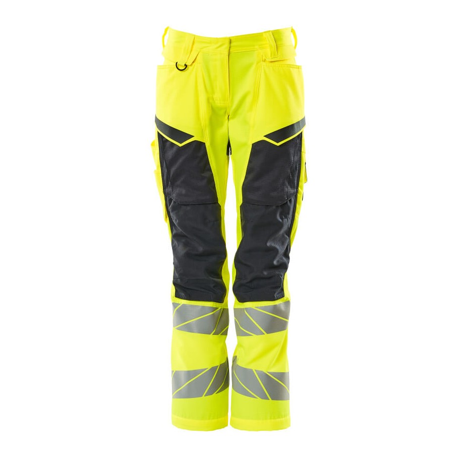 Mascot Accelerate Safe Ladies Diamond Fit Trousers with Kneepad Pockets #colour_hi-vis-yellow-navy