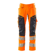 Mascot Accelerate Safe Trousers with Kneepad Pockets - Hi-Vis Orange/Dark Navy #colour_hi-vis-orange-dark-navy