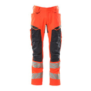 Mascot Accelerate Safe Trousers with Kneepad Pockets - Hi-Vis Red/Dark Navy #colour_hi-vis-red-dark-navy