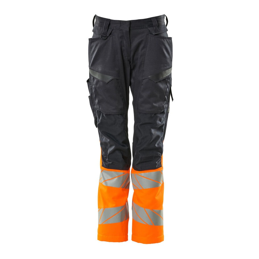 Mascot Accelerate Safe Ladies Diamond Fit Trousers with Kneepad Pockets #colour_navy-hi-vis-orange