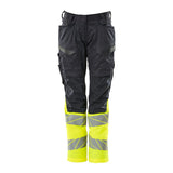 Mascot Accelerate Safe Ladies Diamond Fit Trousers with Kneepad Pockets #colour_navy-hi-vis-yellow