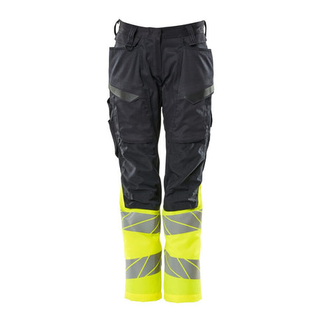 Mascot Accelerate Safe Ladies Diamond Fit Trousers with Kneepad Pockets #colour_navy-hi-vis-yellow