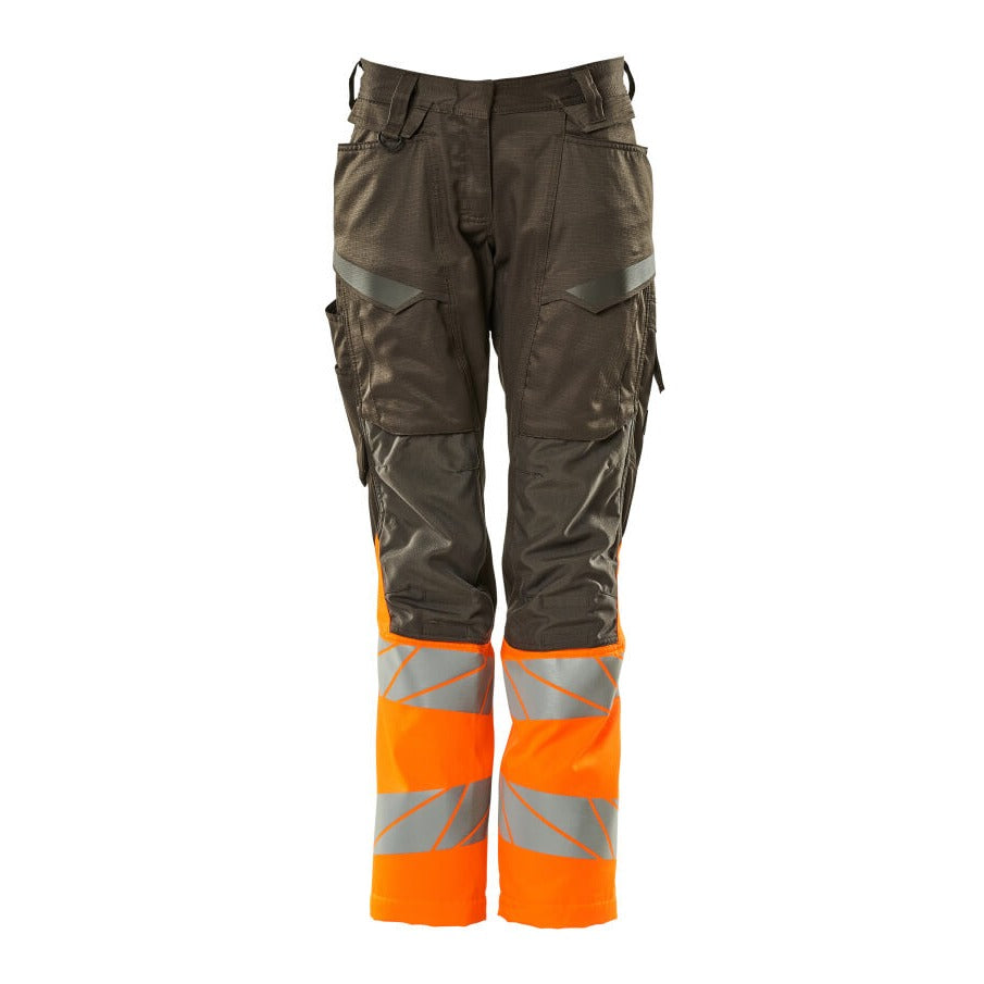 Mascot Accelerate Safe Ladies Diamond Fit Trousers with Kneepad Pockets #colour_grey-hi-vis-orange