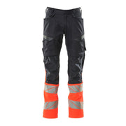Mascot Accelerate Safe Trousers with Kneepad Pockets - Dark Navy/Hi-Vis Red #colour_dark-navy-hi-vis-red