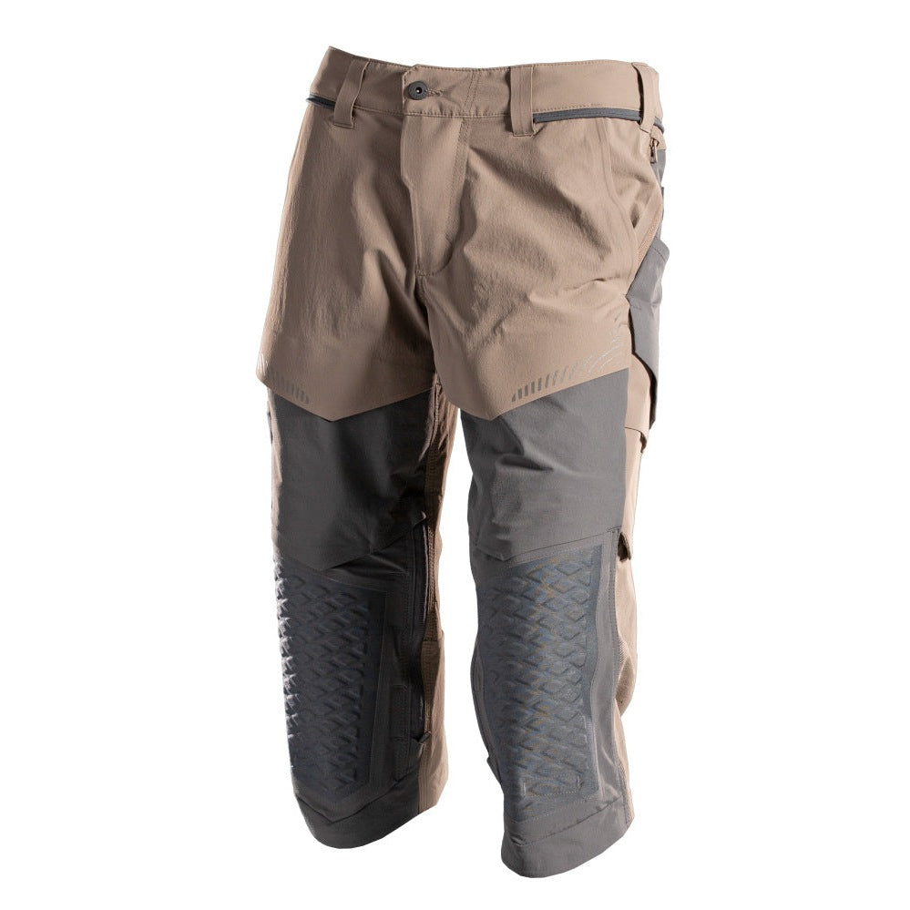 Mascot Customized Craftsmen's 3/4 Trousers with Kneepad Pockets - Dark Sand/Stone Grey #colour_dark-sand-stone-grey