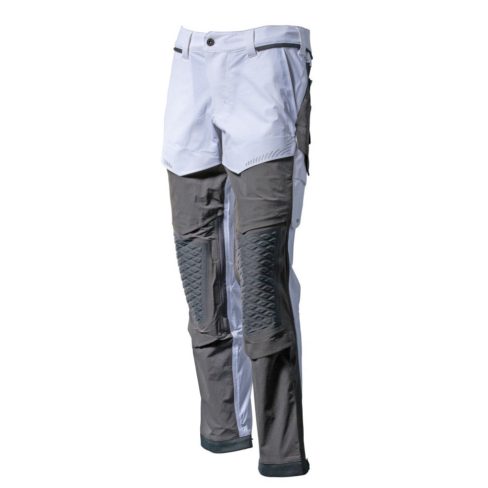 Mascot Customized Stretch Trousers with Kneepad Pockets - White/Stone Grey #colour_white-stone-grey