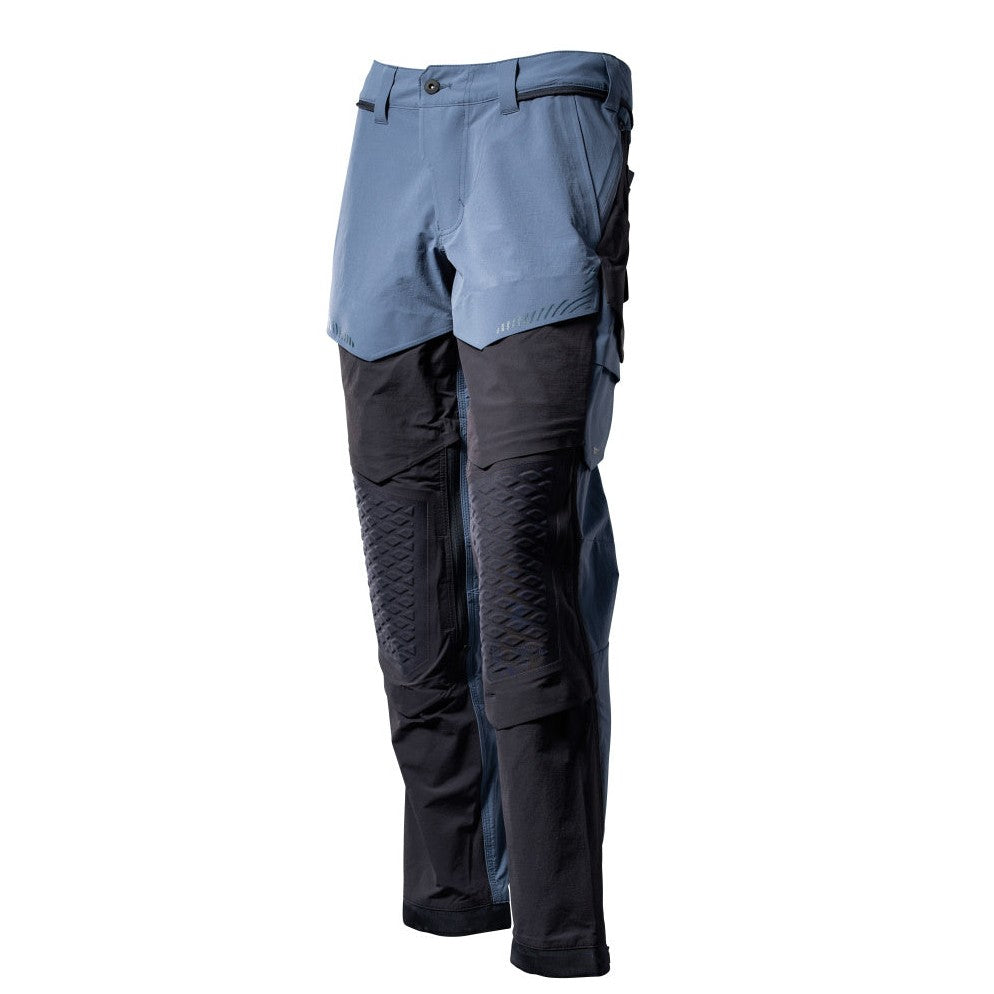 Mascot Customized Stretch Trousers with Kneepad Pockets - Stone Blue/Dark Navy #colour_stone-blue-dark-navy