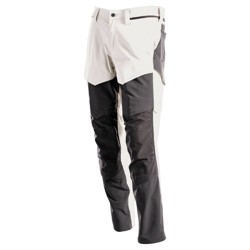 Mascot Customized Stretch Trousers with Kneepad Pockets - White/Stone Grey #colour_white-stone-grey