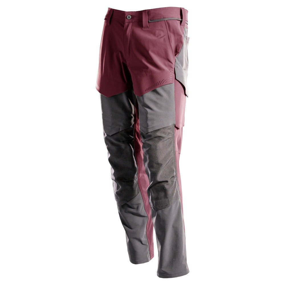 Mascot Customized Stretch Trousers with Kneepad Pockets - Bordeaux/Stone Grey #colour_bordeaux-stone-grey