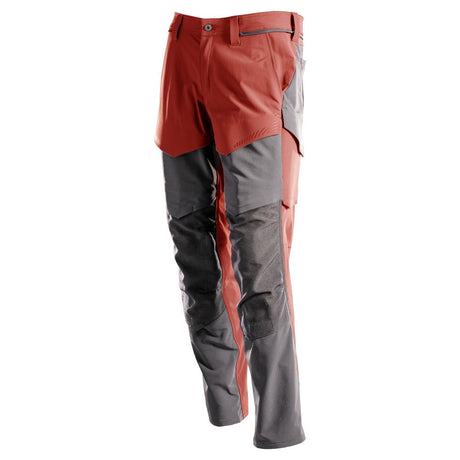 Mascot Customized Stretch Trousers with Kneepad Pockets - Autumn Red /Stone Grey #colour_autumn-red-stone-grey