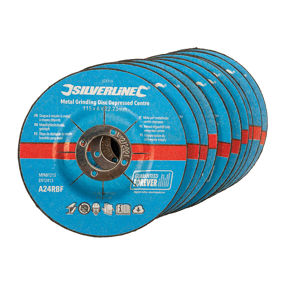 Silverline Metal Grinding Discs Depressed Centre 10Pk