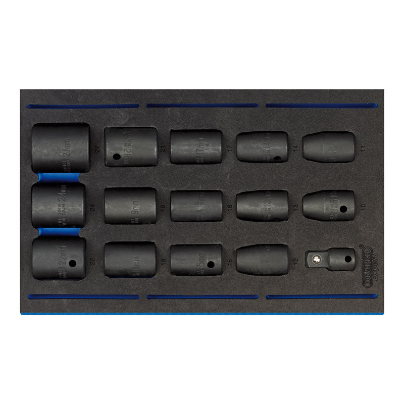 Draper 1/2" Sq. Dr. Impact Socket Set in 1/4 Drawer EVA Insert Tray (15 Piece)