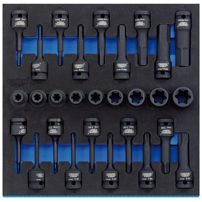 Draper 1/2" Sq. Dr. Impact TX-STAR® and Hex Socket Set in 1/2 Drawer EVA Insert Tray (28 Piece)