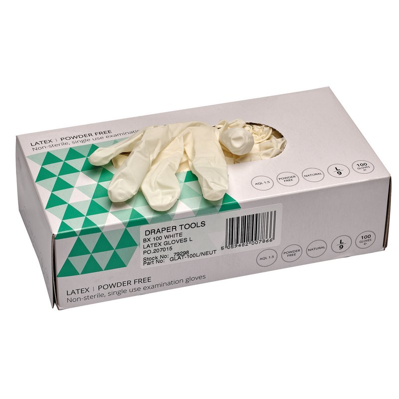Draper White Latex Gloves - Size Large (Box of 100)
