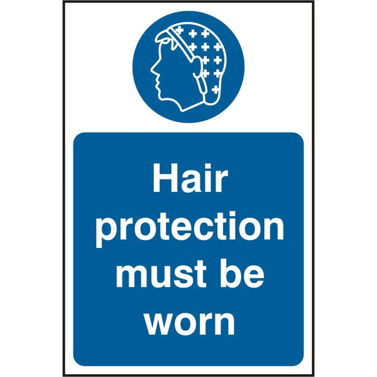 Bsafe Hair Protection Must Be Worn Sign White/Blue