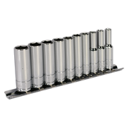 Sealey Socket Set 10pc 1/4"Sq Drive 6pt Deep WallDrive® Metric