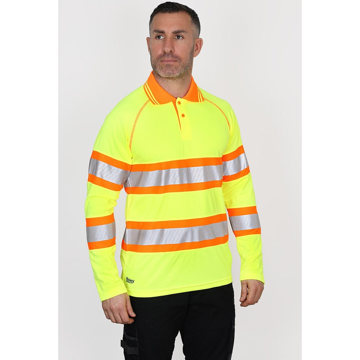 Bisley Taped Double Hi-Vis Mesh Long Sleeve Polo Shirt