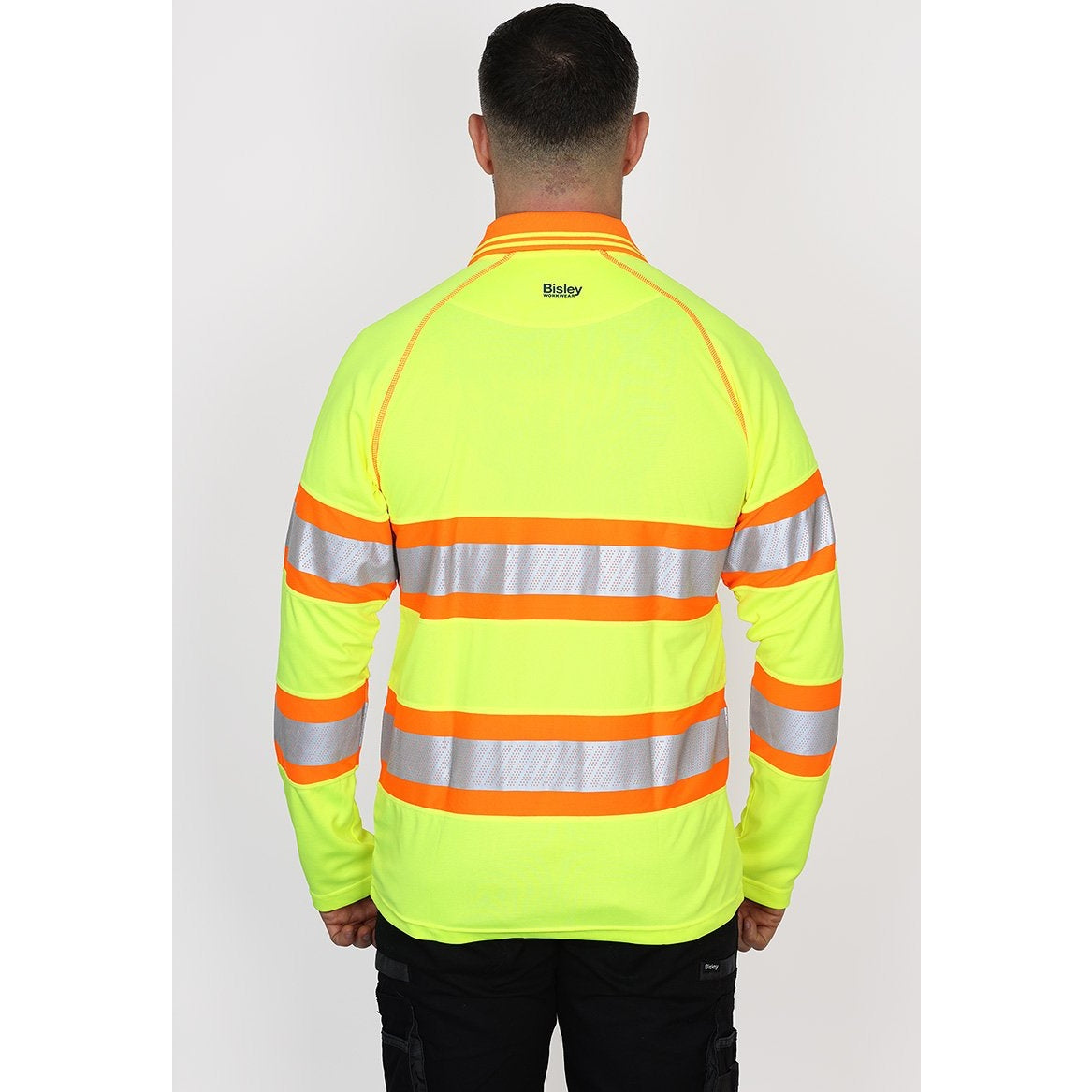 Bisley Taped Double Hi-Vis Mesh Long Sleeve Polo Shirt