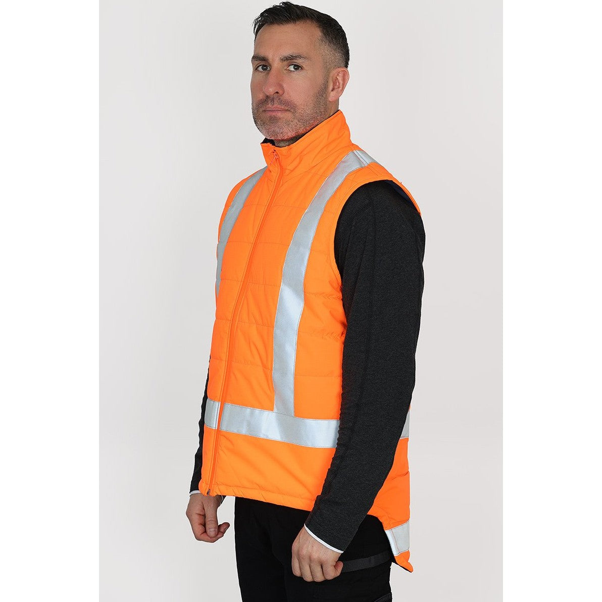 Bisley Taped Hi-Vis Puffer Vest with "X" Back Taping